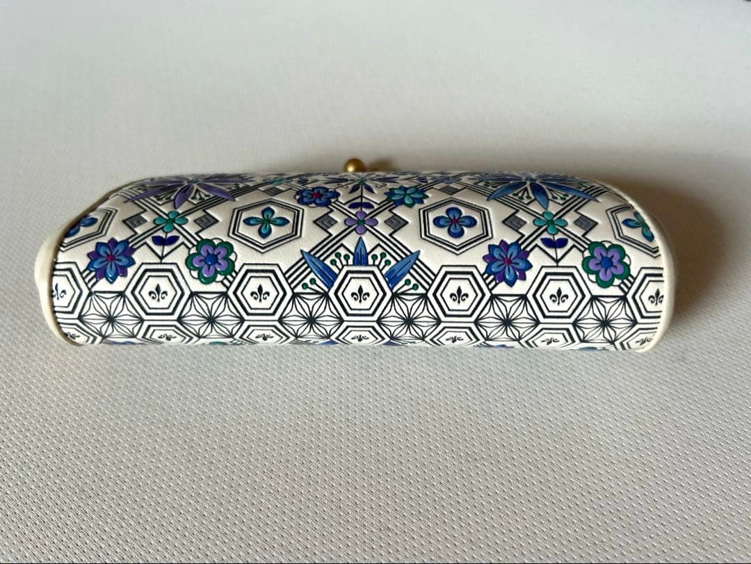 浅草文庫 親子がま口 花菱 ブルー 小銭入れ ケース 財布 文庫革