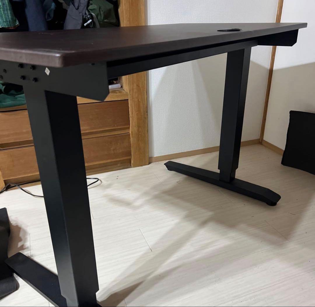昇降デスク ニトリ 手動ダークブラウン木製パソコンデスク