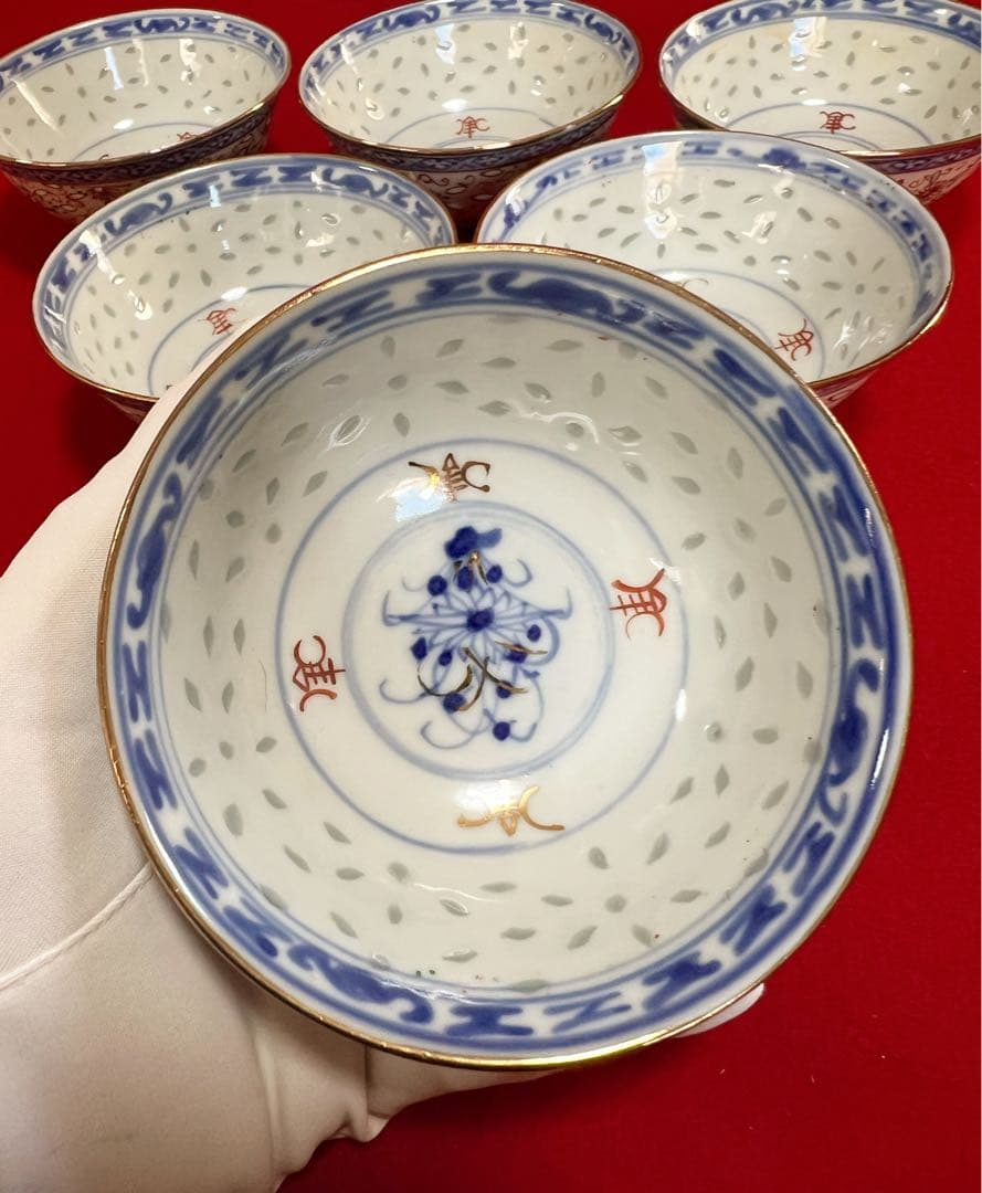 希少 中国美術 茶道具 煎茶碗 茶碗 茶 蛍手 江西珍品 6点