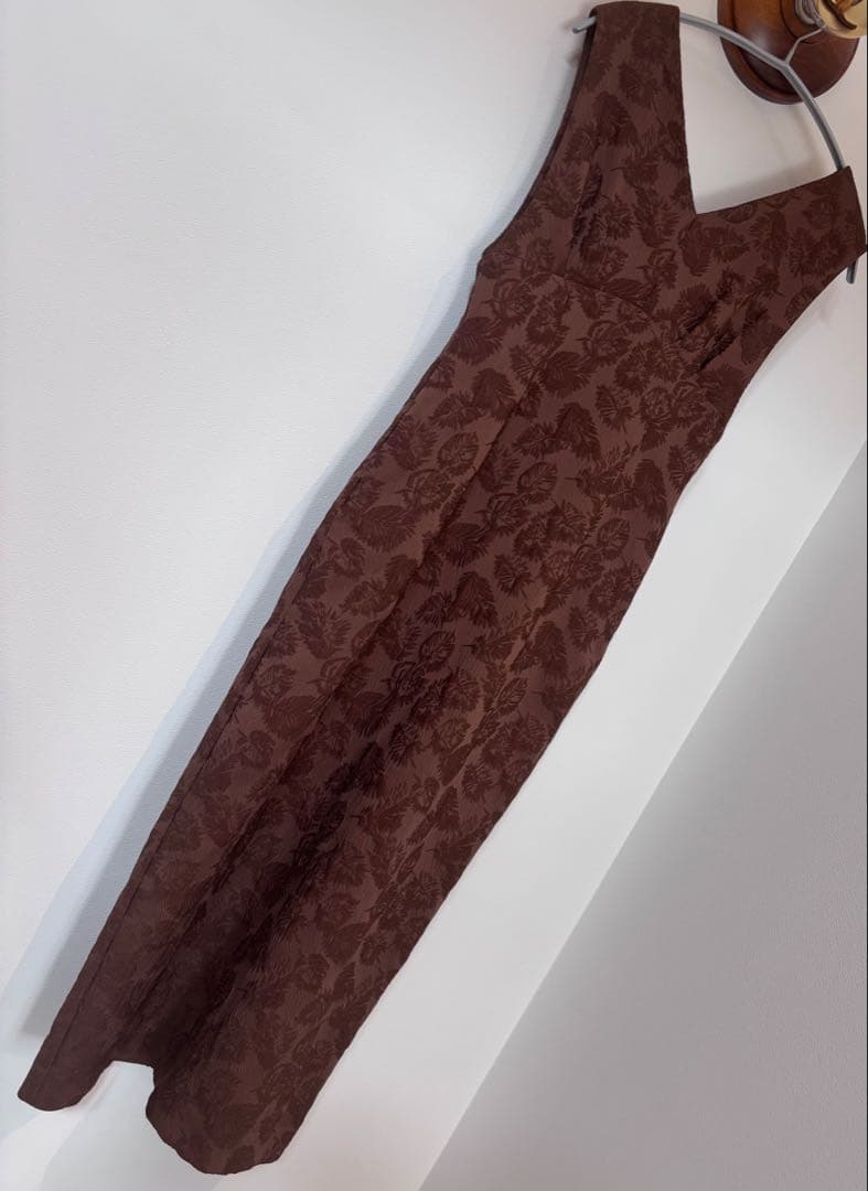 AIMER/ブラウン/S/チュールブラウス付きジャカードIラインパーティードレス