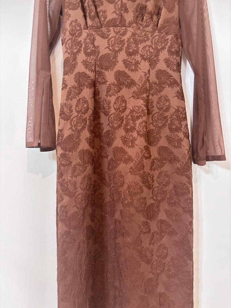 AIMER/ブラウン/S/チュールブラウス付きジャカードIラインパーティードレス