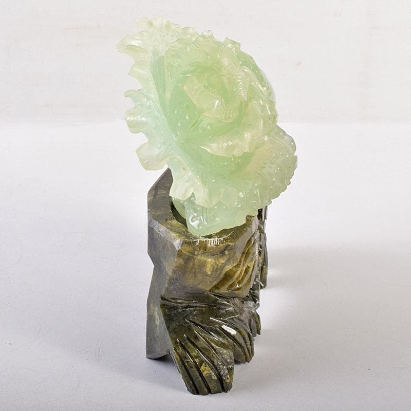 中国　玉石岫玉彫刻　白菜　置物　床飾　御隆坊古代宮廷家俱館証明書付　VR8842