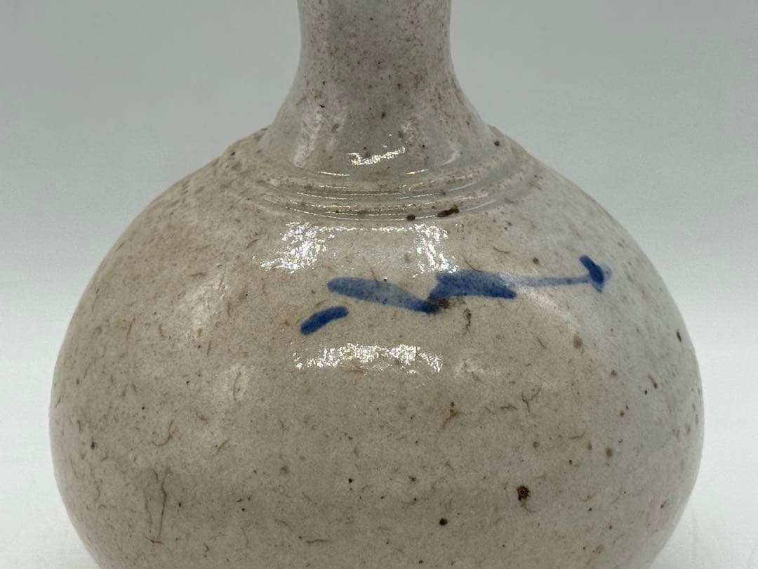 李朝　白磁に呉須紋　徳利形瓶② 高さ約14.4cmアンティーク送料込み0107