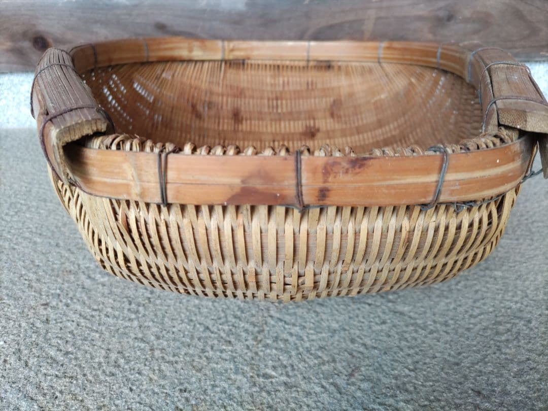 昭和レトロ　竹かご　竹細工　片口ざる　古道具