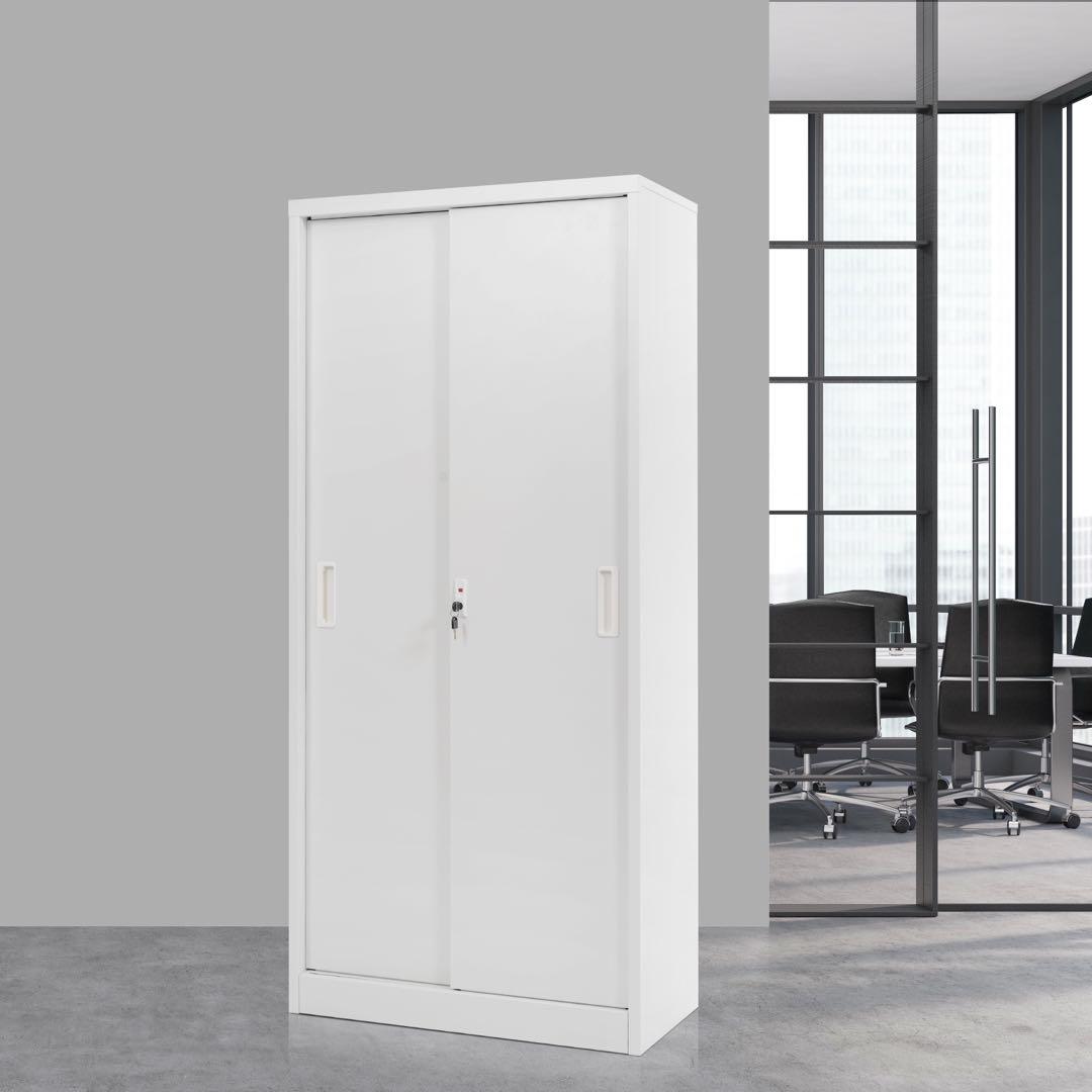 【新品】高さ180cm 引き戸式スチール書庫 棚板可動 A4対応