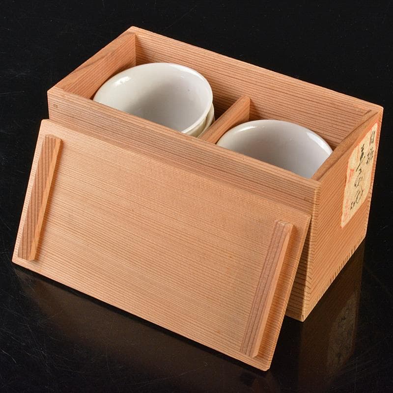 煎茶道具　徳化窯　白磁　線文　煎茶碗　五客　時代箱付　M　R8513