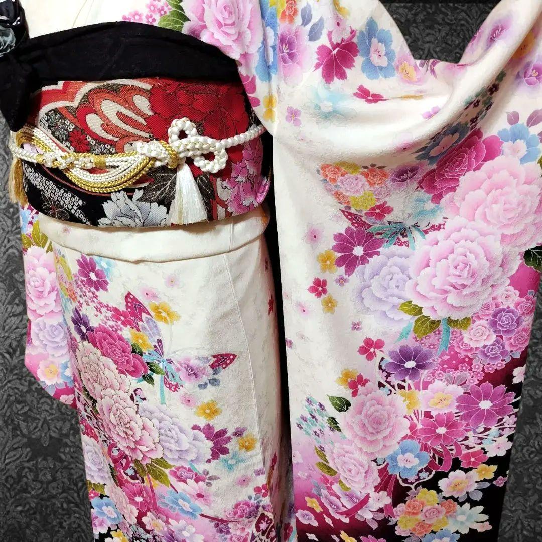 振袖フルセット(8点)・京都きもの友禅・舞蝶牡丹・花模様・逸品