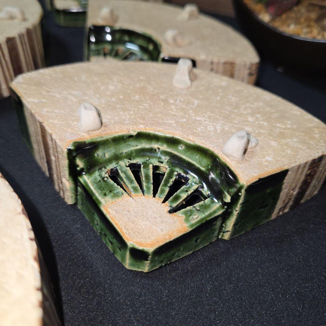 織部焼　扇面　向付　8客セット　3点猫足付き　山口茂作　茶道具/懐石道具