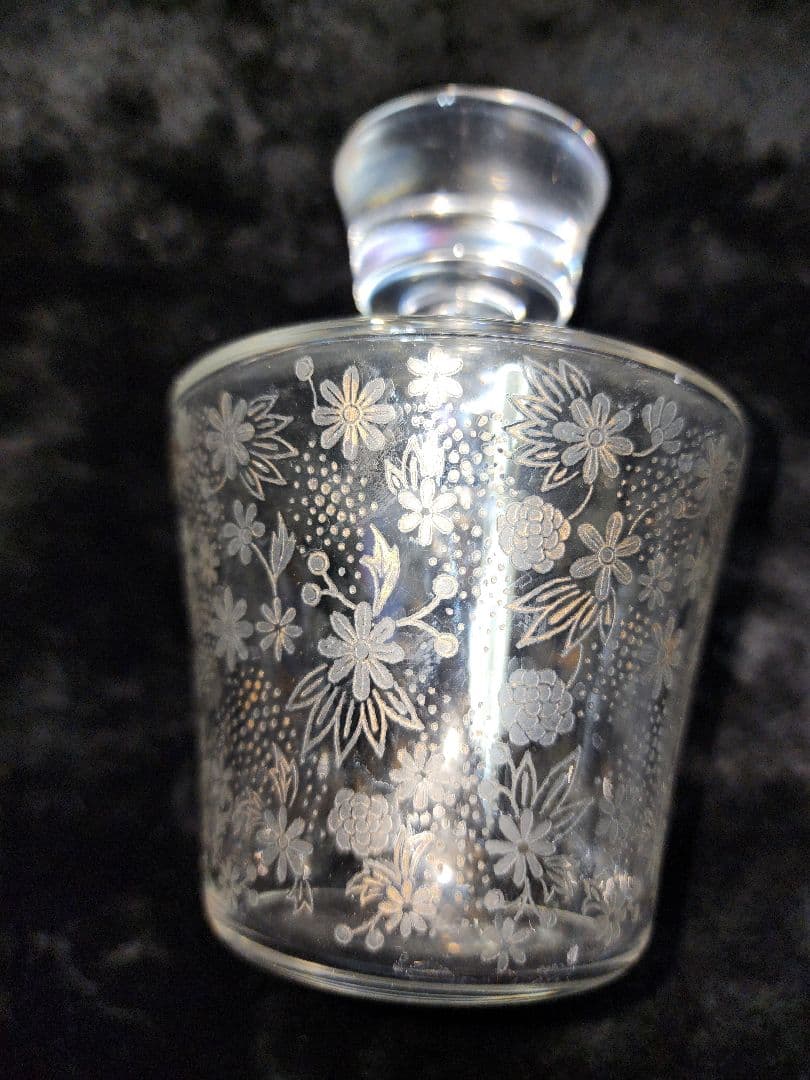 希少!オールドバカラエリザベート花柄エッチングガラス容器 蓋付き