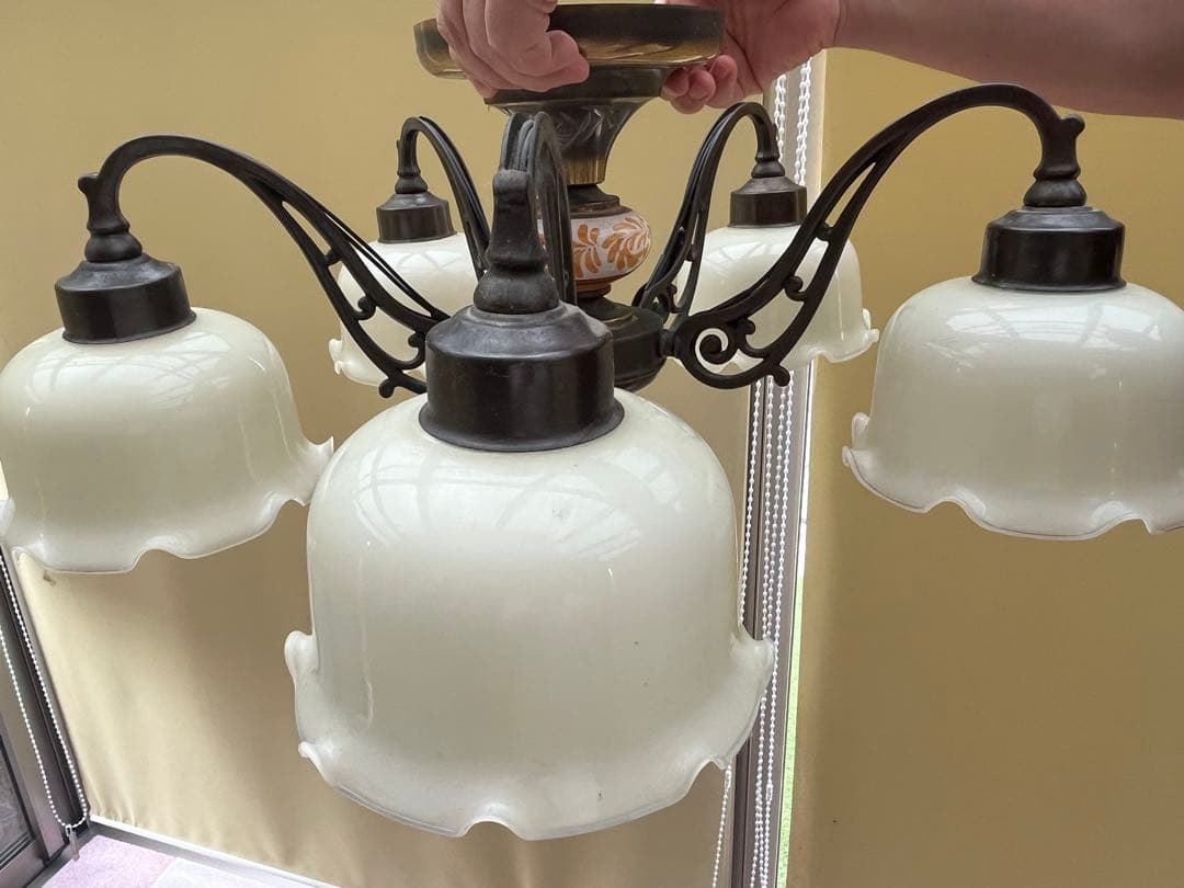 値下げ！アンティーク　ガラスシャンデリア 5灯