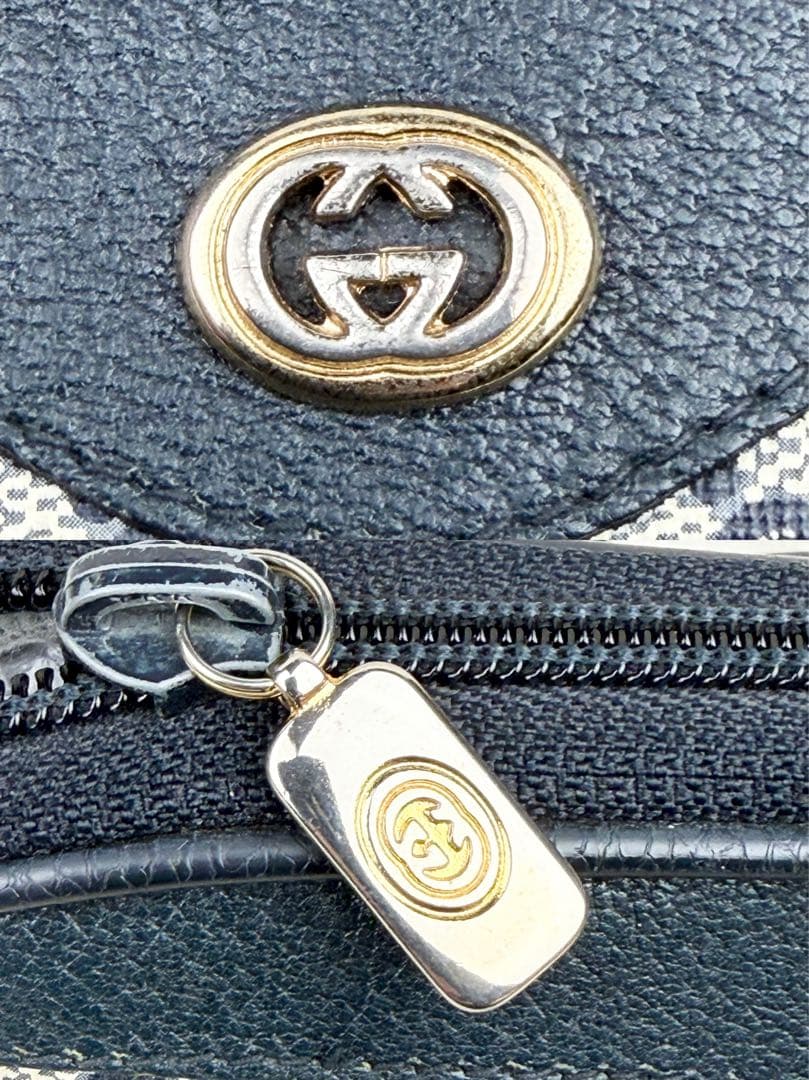 【美品】オールドグッチ GGスプリーム ロゴ金具 ショルダーバッグ ネイビー