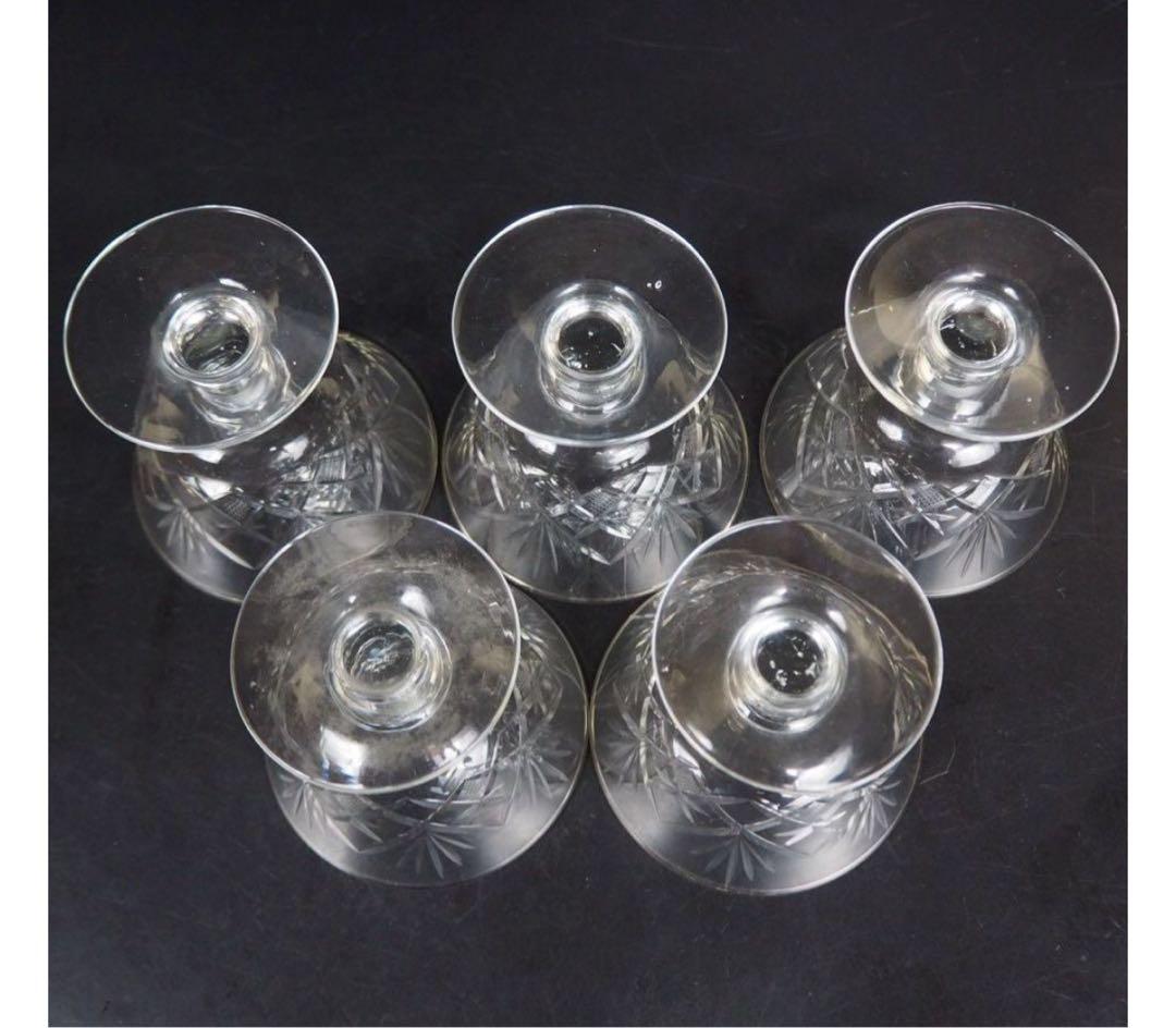 送料無料　ビンテージ　カットガラスサンデーカップ5客　気泡有