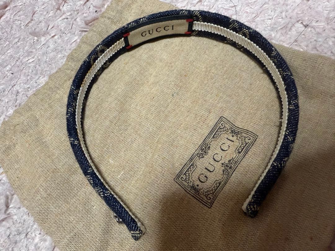 【値段交渉あり】GUCCI デニム ヘアバンド カチューシャ 収納袋付き