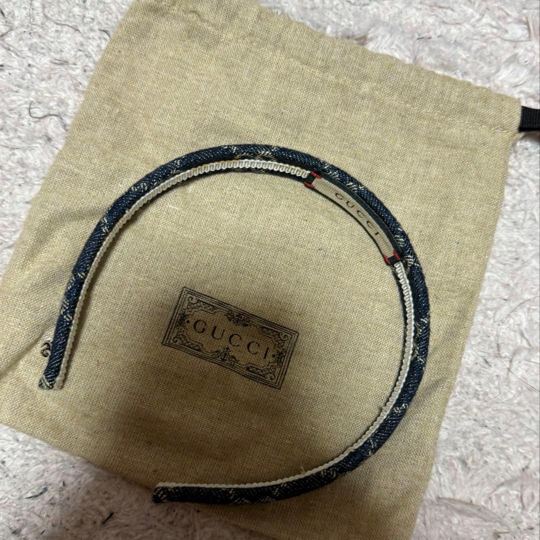 【値段交渉あり】GUCCI デニム ヘアバンド カチューシャ 収納袋付き