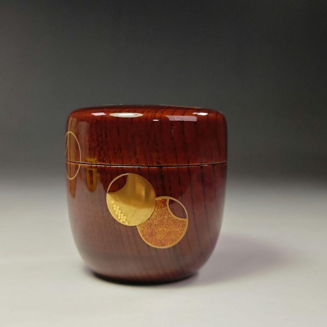 イ672 棗『中村宗悦』『欅目スリ　溜塗　壺々蒔絵　棗　共箱』茶道具