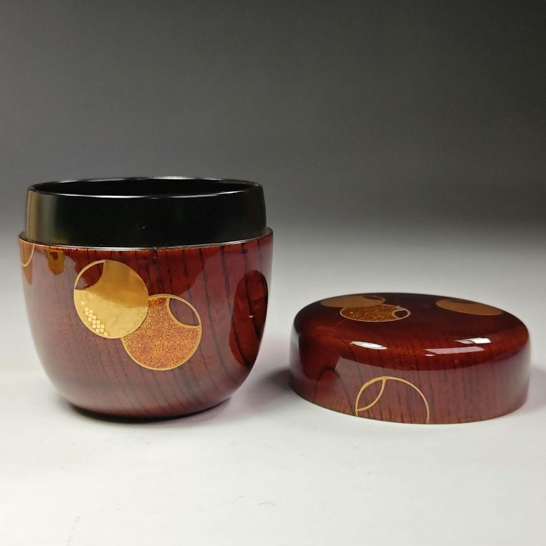 イ672 棗『中村宗悦』『欅目スリ　溜塗　壺々蒔絵　棗　共箱』茶道具