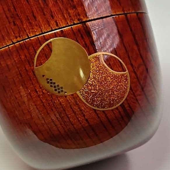 イ672 棗『中村宗悦』『欅目スリ　溜塗　壺々蒔絵　棗　共箱』茶道具