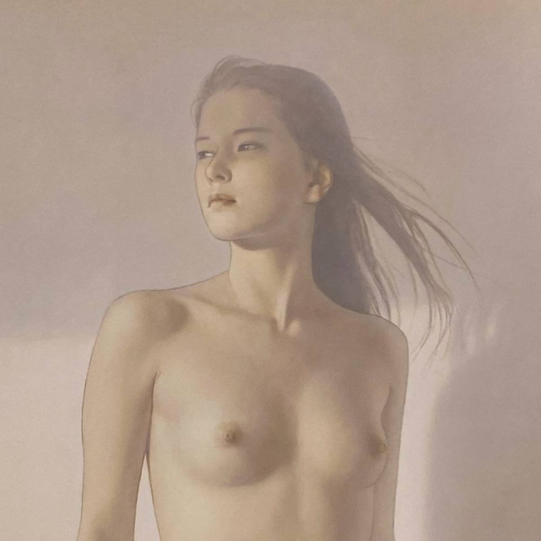 高塚省吾、【海からの風】、希少な額装用画集画、新品高級額 額装付