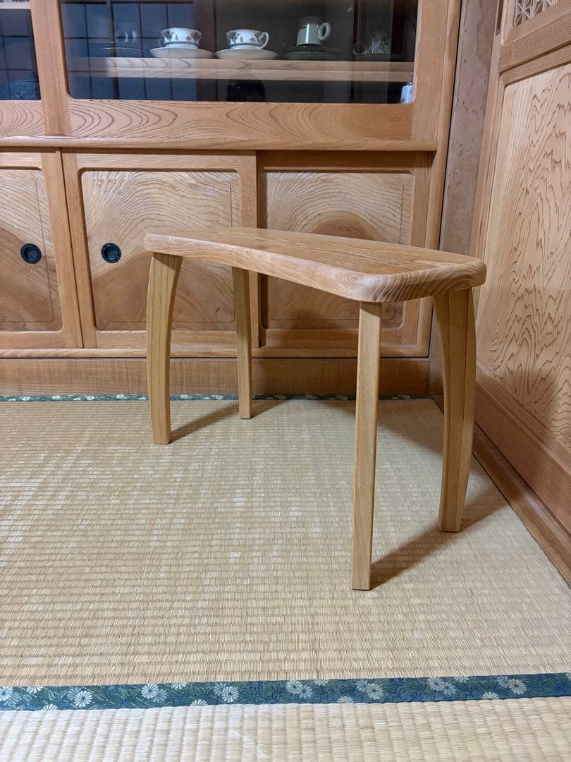 1335建具屋58年のおじいさんの手作り木製サイドテーブル、イス、スツール