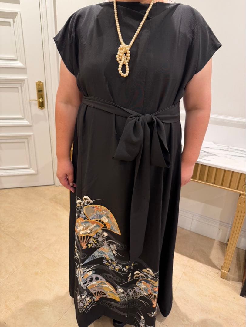 黒留袖リメイク　ボレロ付きロングドレス　大きいサイズ