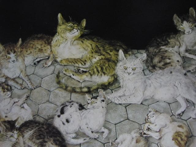 藤田嗣治、【群猫】、希少な額限定装用画集より、新品額装付、状態良好