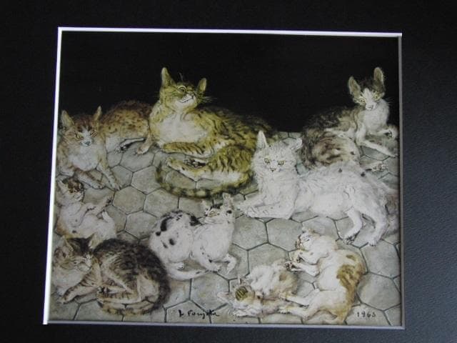 藤田嗣治、【群猫】、希少な額限定装用画集より、新品額装付、状態良好