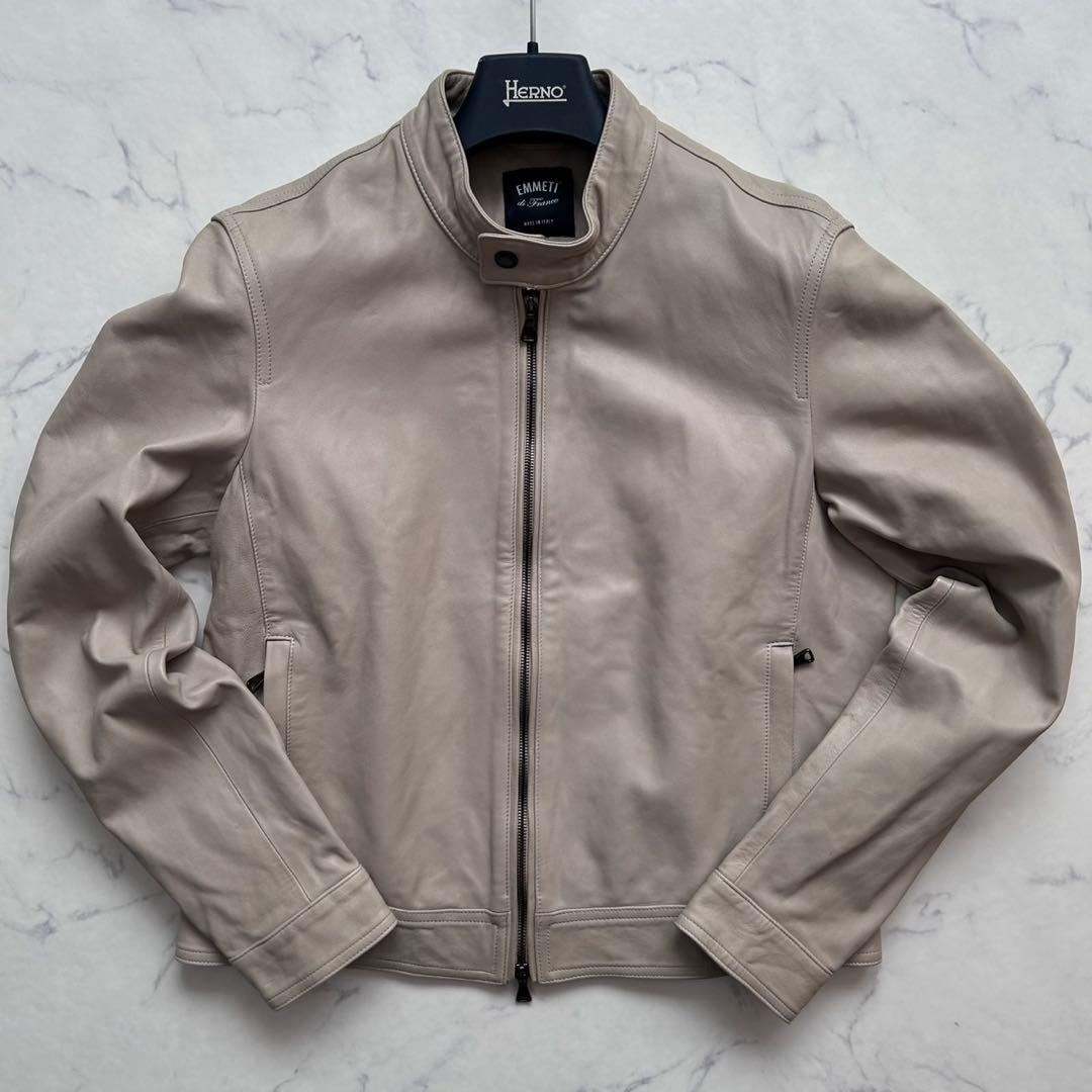 EMMETI JURI 羊革 シングルライダース ジャケット ベージュ 50