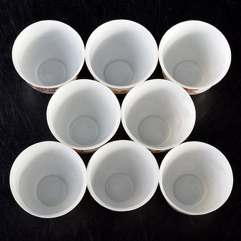 中国　乾隆年製款　薄胎　粉彩　鳥桜文　煎茶碗　八客　V　R7584