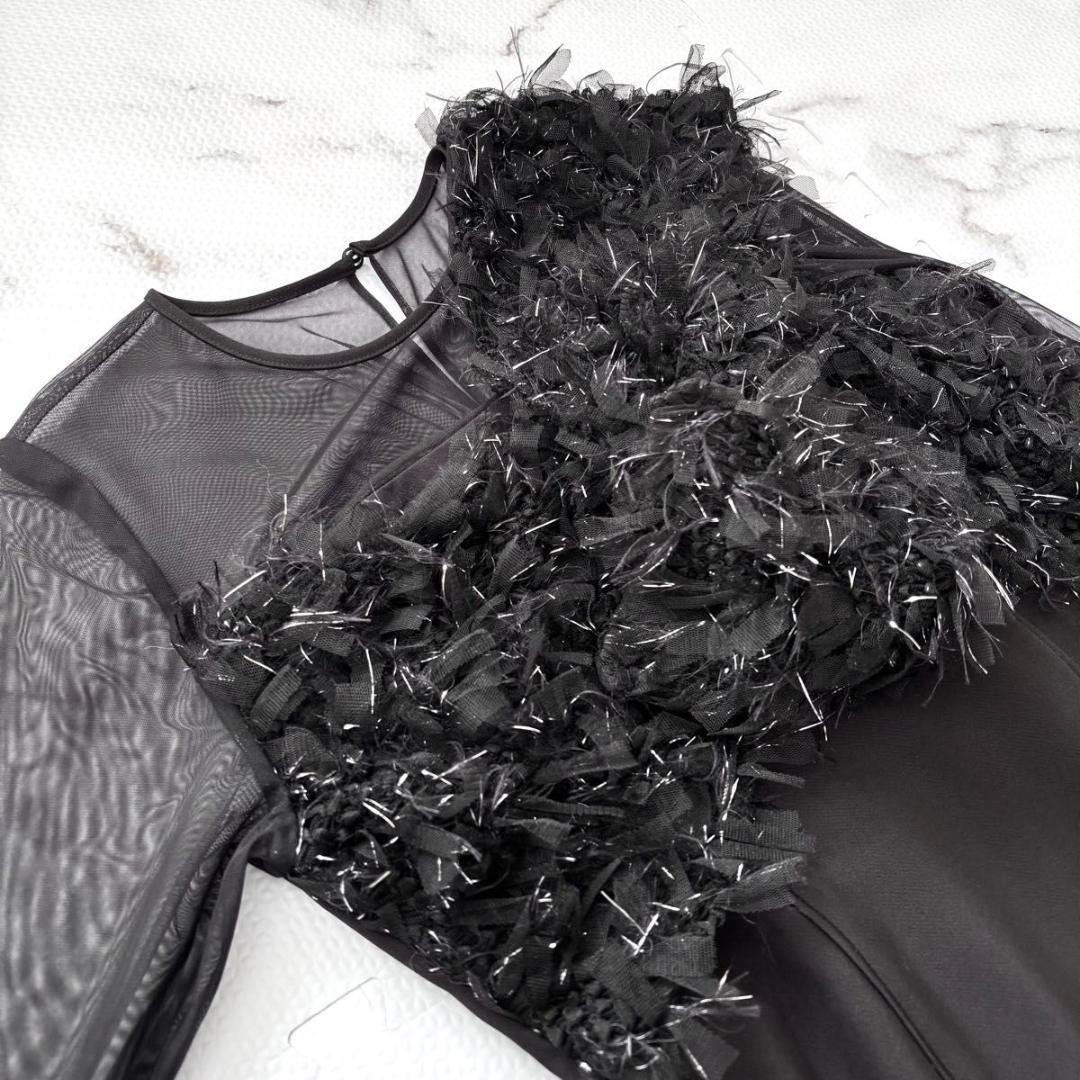 新品　ANDRESD フリンジグリッターノットドレス ブラック　ワンピース