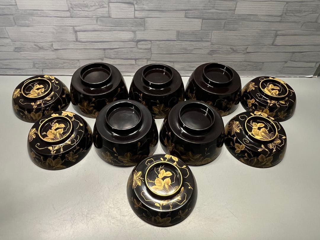 極上　輪島塗　沈金蒔絵　大きめ　吸物椀　煮椀　五客　木製　五客はラストです。