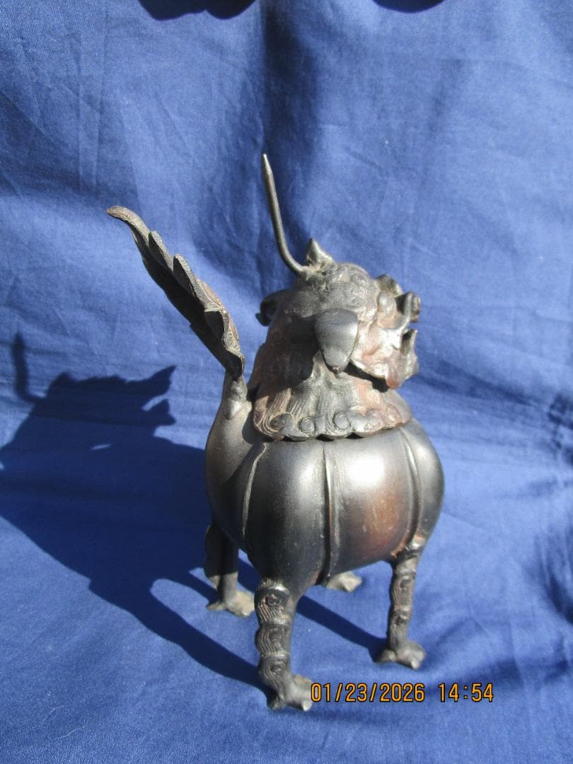 香炉　唐獅子香炉　古銅【?】　頭・取り外し可能　置物　珍型　飾り物　1体