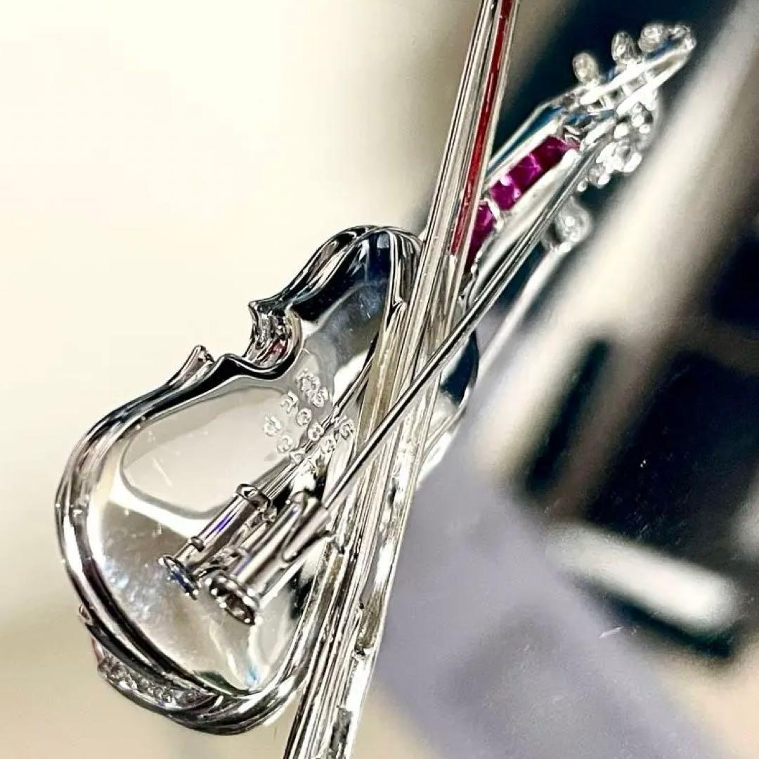 おおちゃん【超豪華】K18WG ダイヤ＋ルビー バイオリン ブローチ