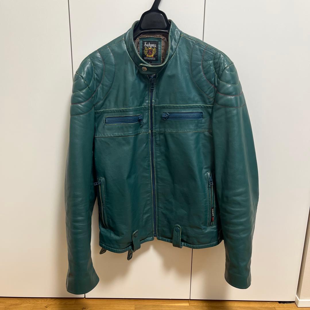 schott ショット　シングルライダース　レザージャケット　L グリーン