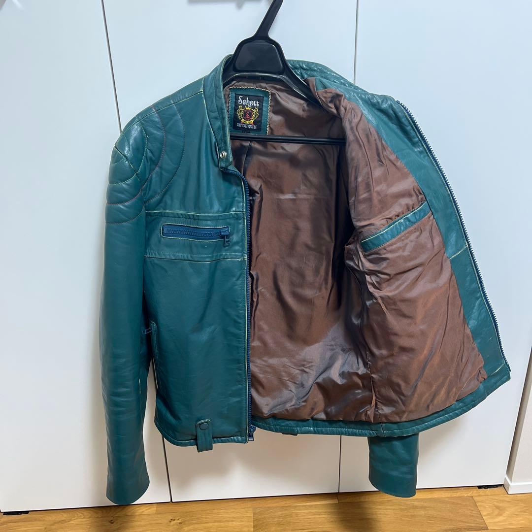 schott ショット　シングルライダース　レザージャケット　L グリーン