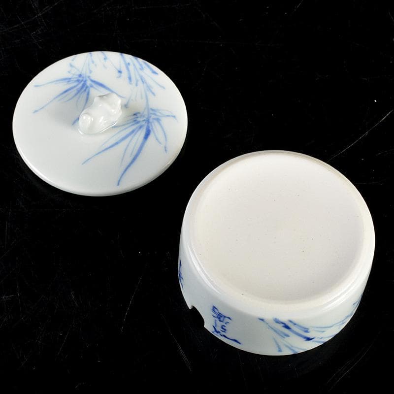 京焼　三浦篤造　青華磁　坂田習軒画　花文　蓋灰皿　共箱　V　6448