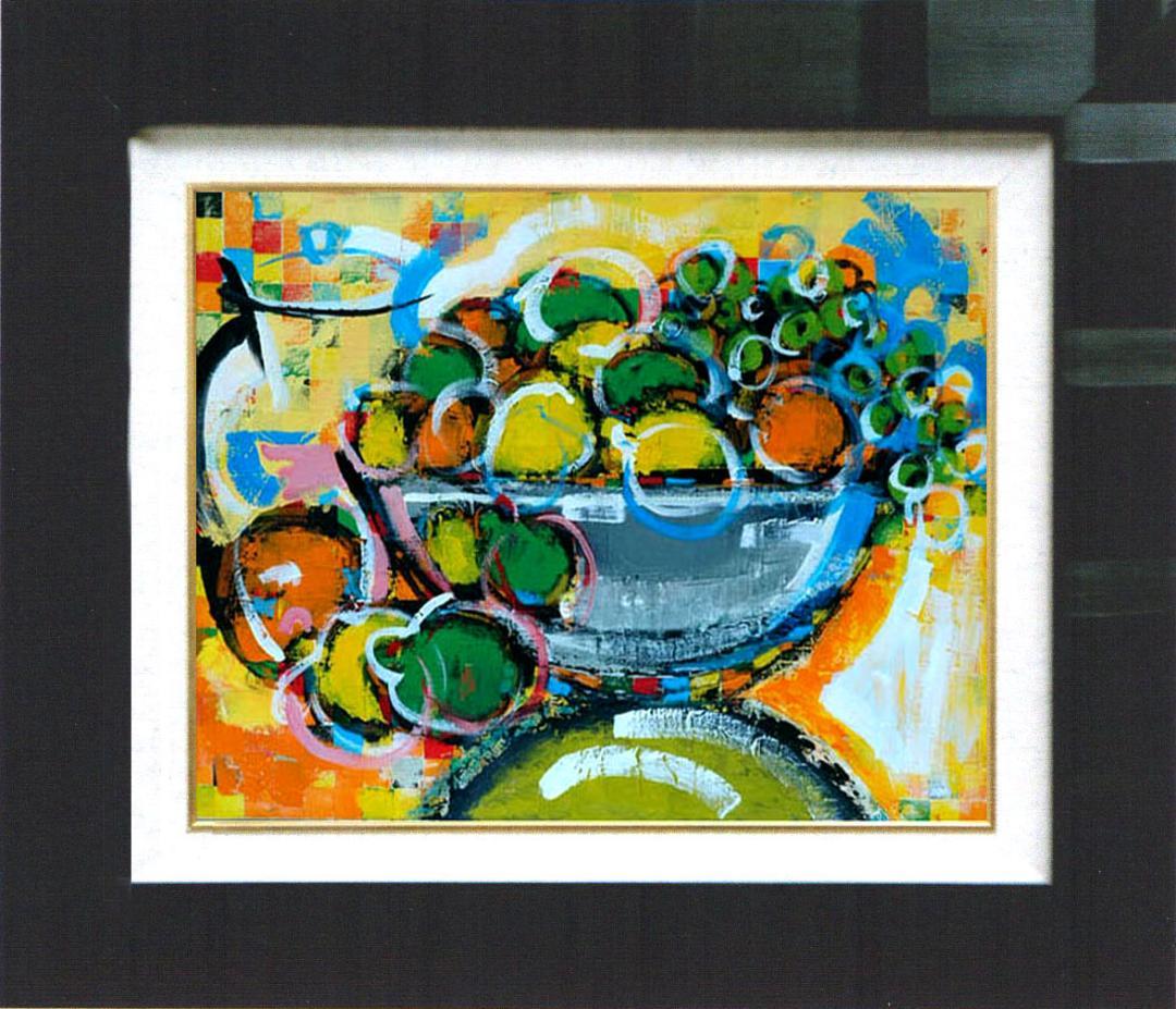 油絵 絵 絵画インテリア 額付(青緑＋金色の枠) uF6-061604 果物花瓶