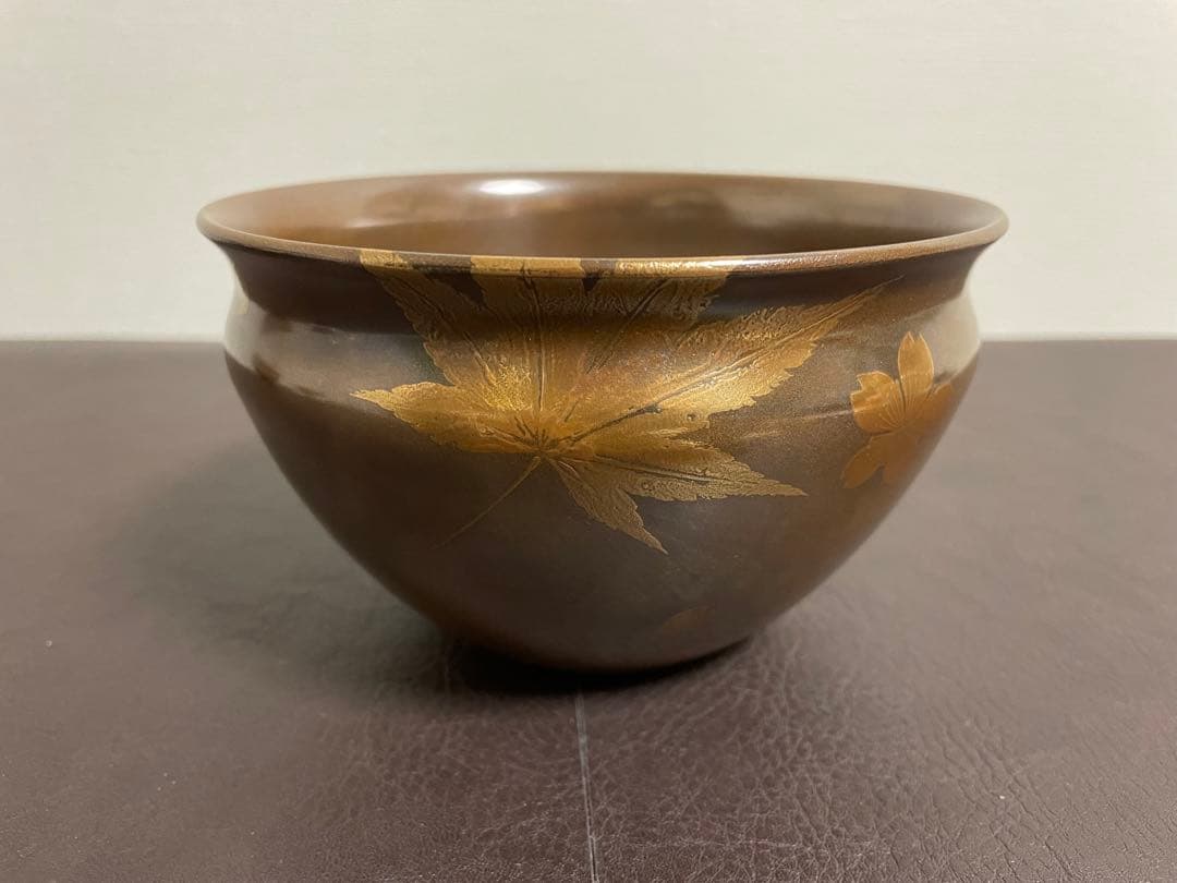 前端雅峯　雲錦蒔絵銀溜建水　蒔絵　建水　茶道具