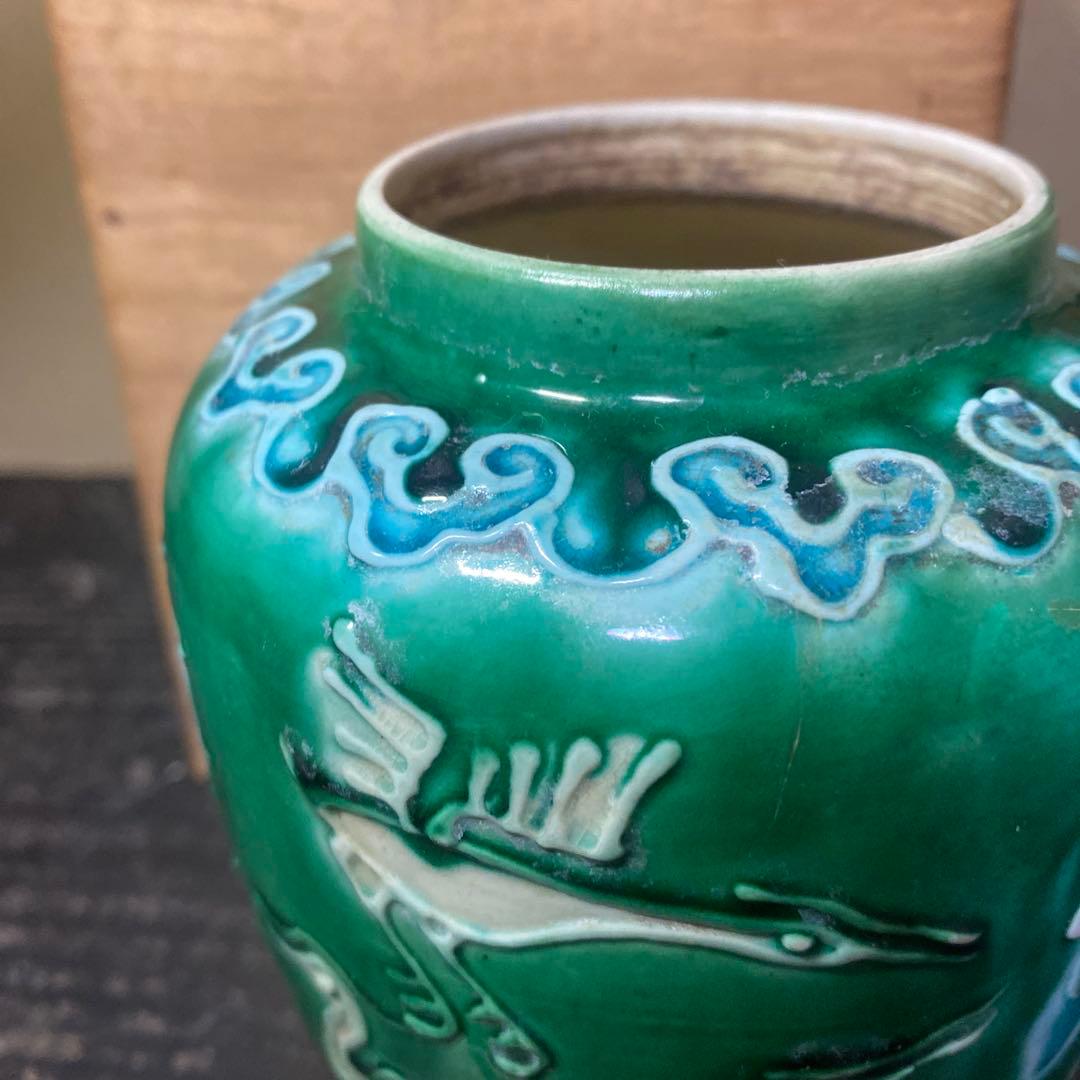 中国古玩　鷺文法華花瓶【桐箱付】10cm13.5cm