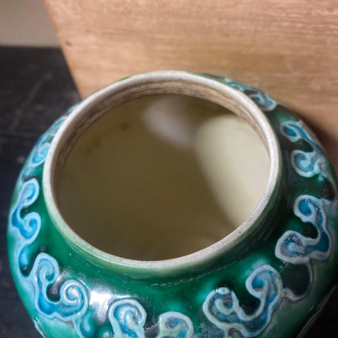 中国古玩　鷺文法華花瓶【桐箱付】10cm13.5cm