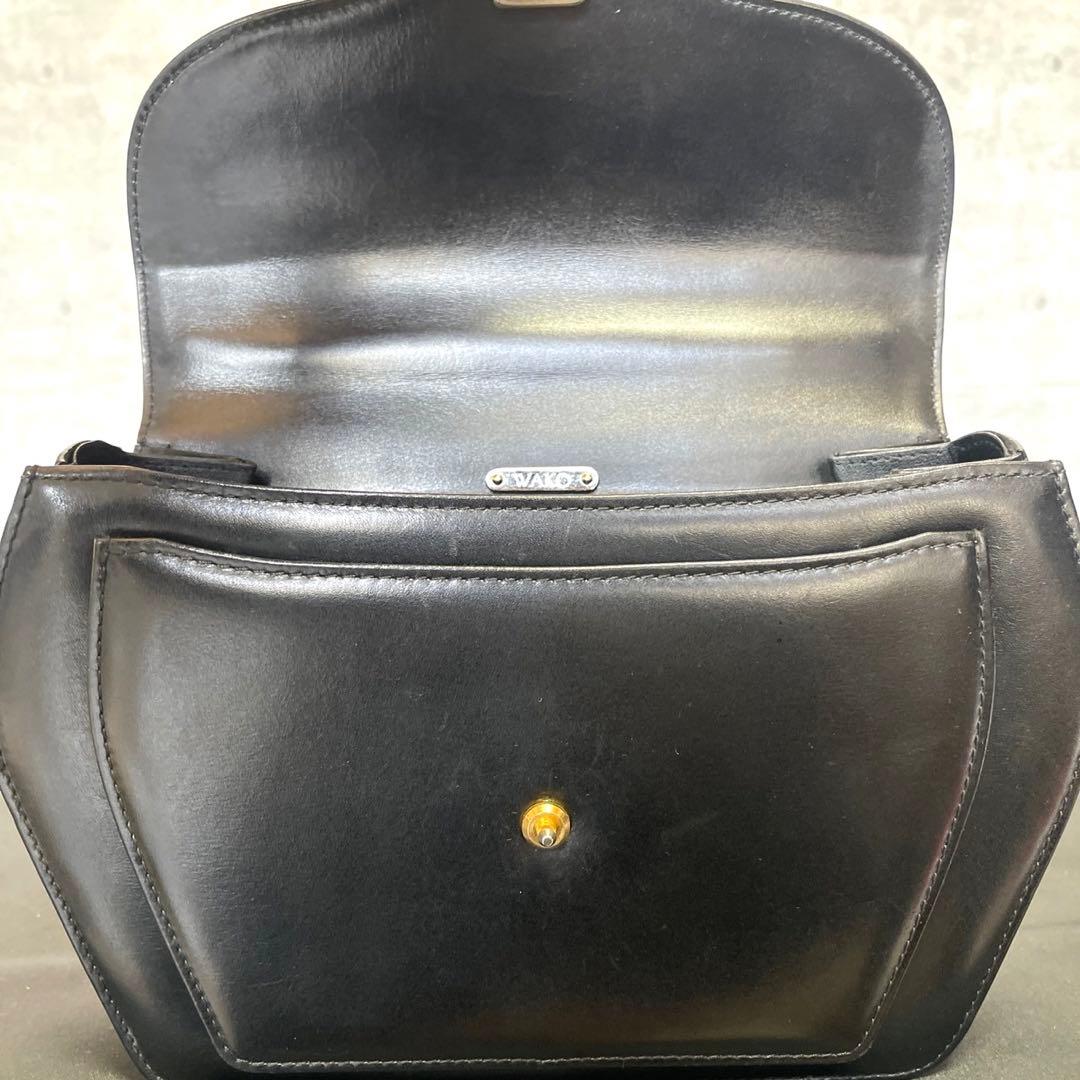 【良品】WAKO 銀座和光 カーフレザー ブラック ゴールド金具 ハンドバッグ