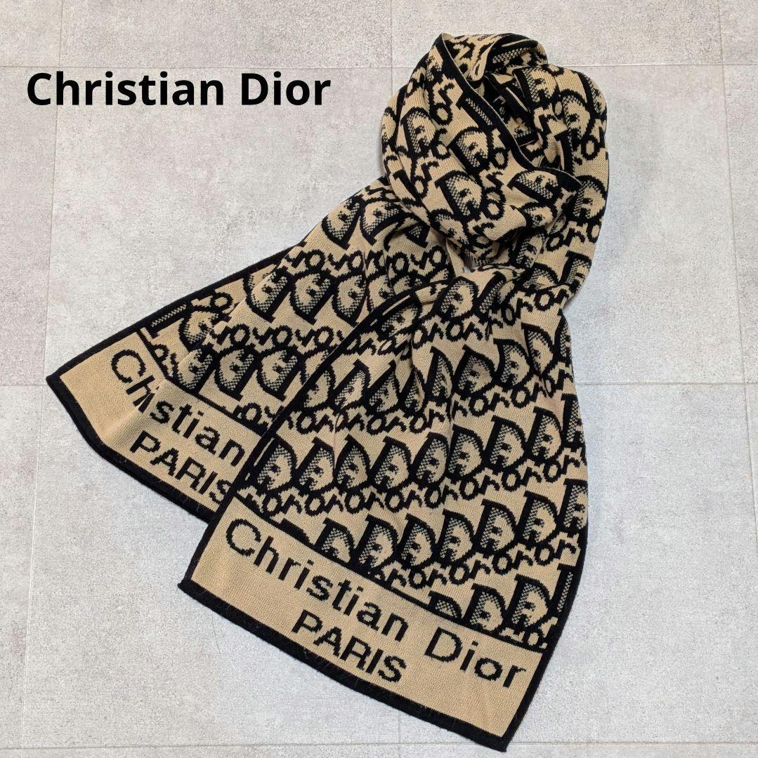 美品✨️クリスチャンディオールトロッター柄 マフラー ベージュ × ブラック