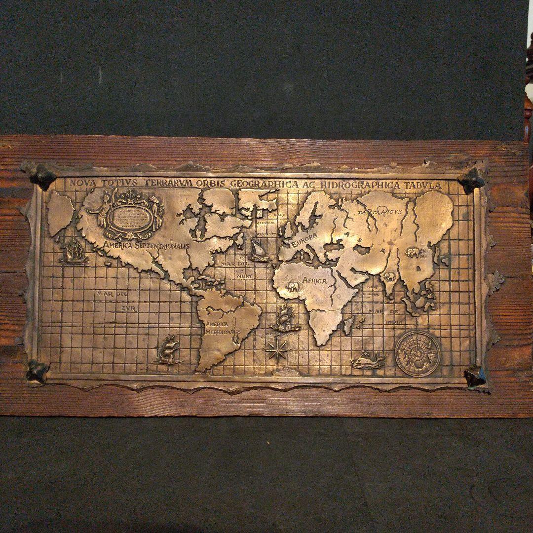 アンティーク 銅板画 古地図デザイン 木製装飾板