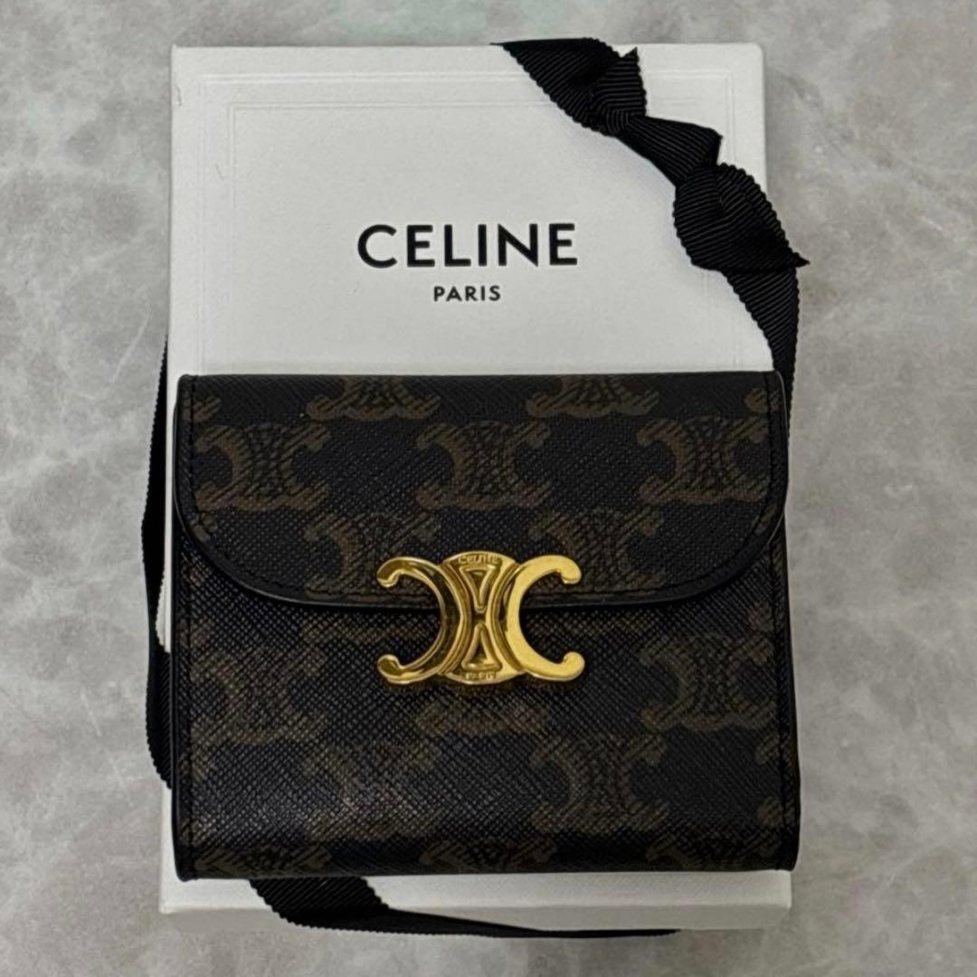 ◇セリーヌ◇レザー/トリオンフ/スモール/三つ折り財布/ブラウン/正規品