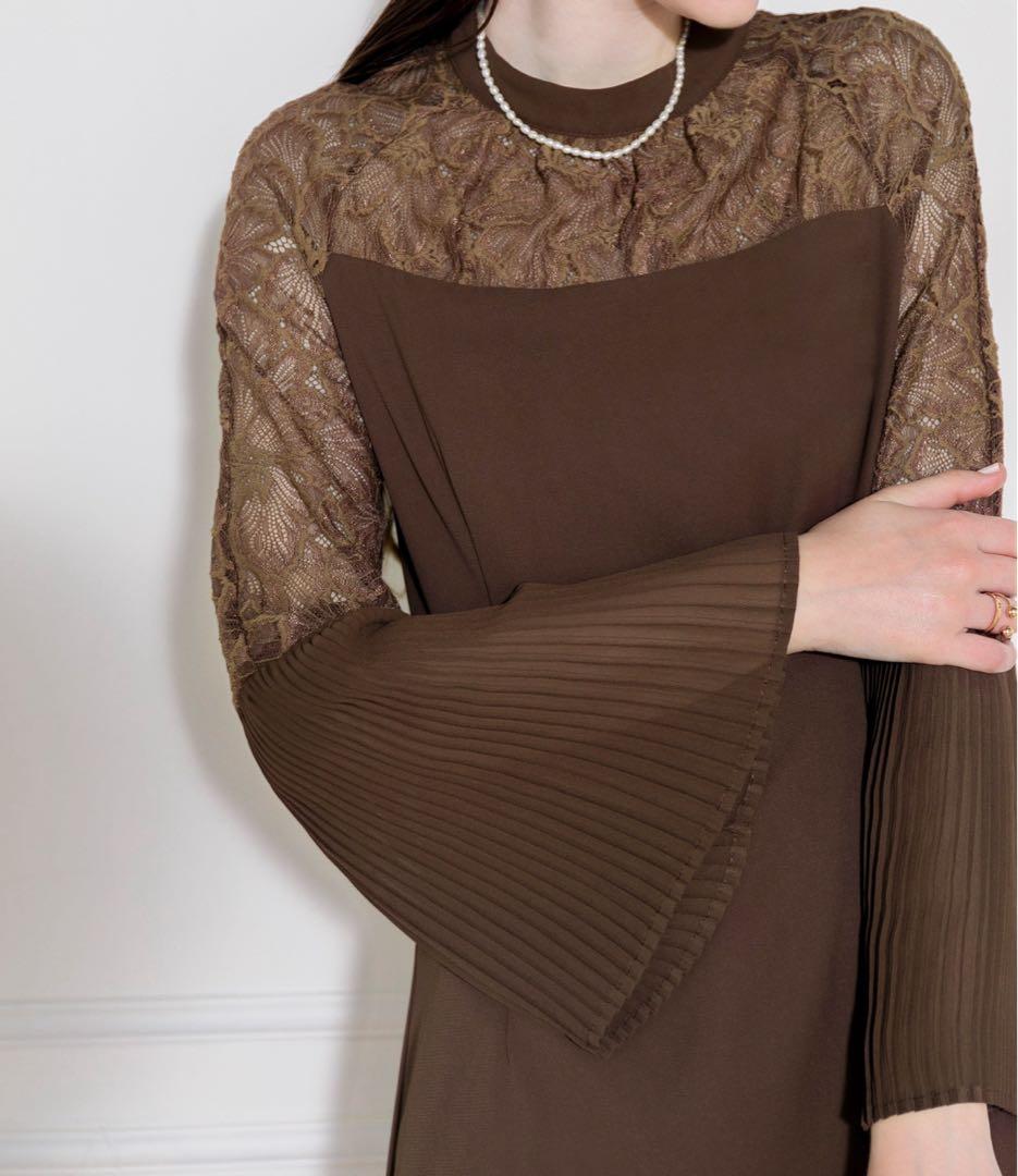 【LEJA】レース切替スリットAラインロングドレスワンピース