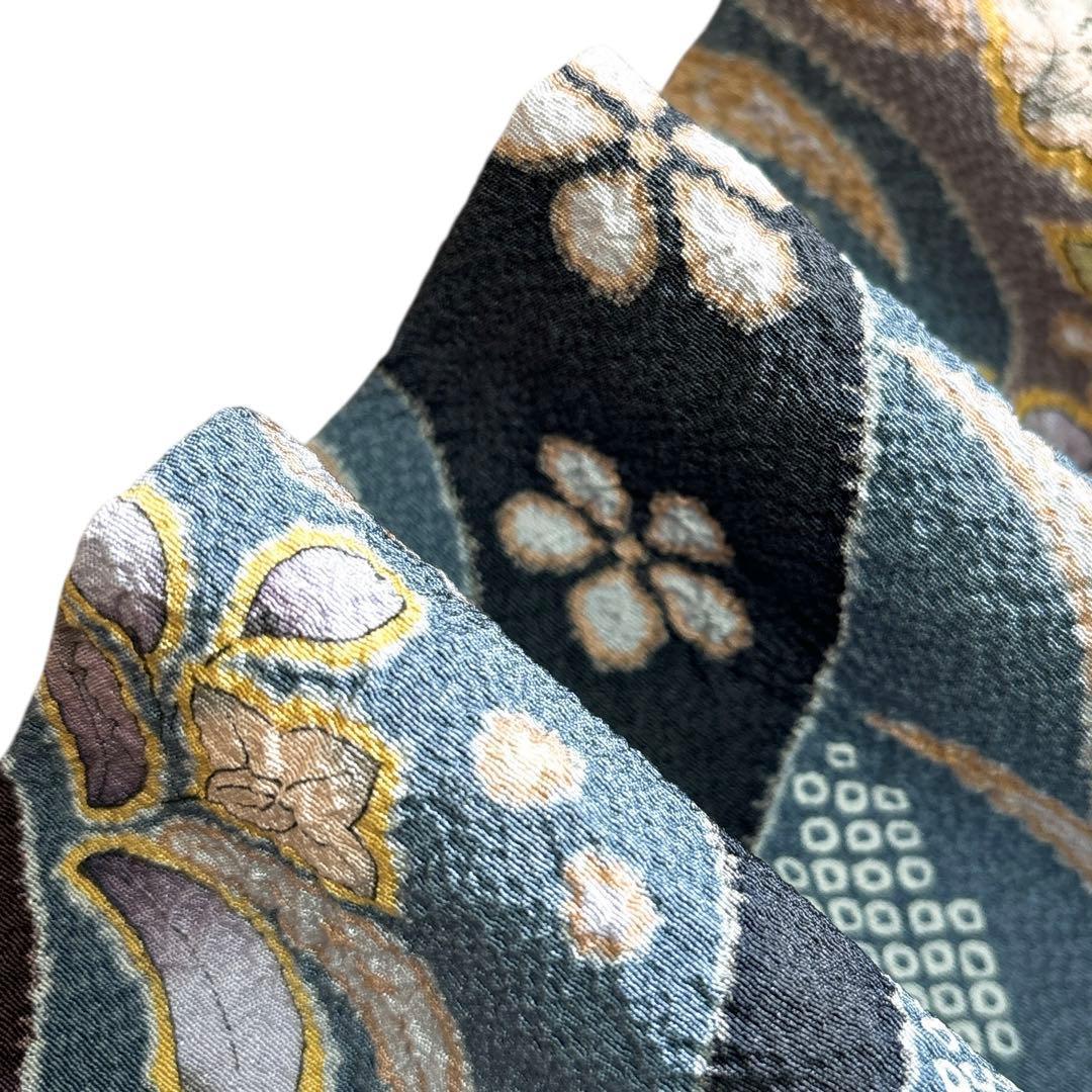 A134愛華 着物 翠山工房　訪問着正絹 濃グレー 絞り 暈し染め 辻が花