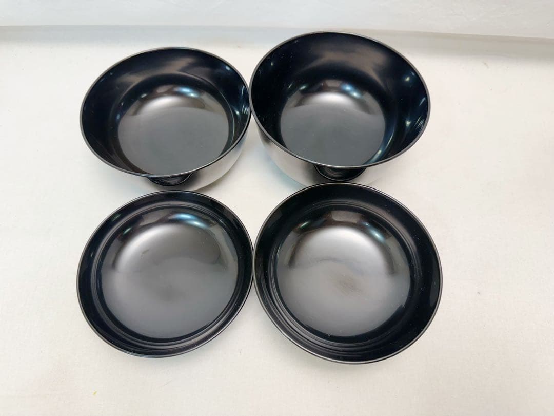 ほぼ未使用 懐石道具 木製 黒真塗 四つ椀 小丸椀 2客揃 元箱