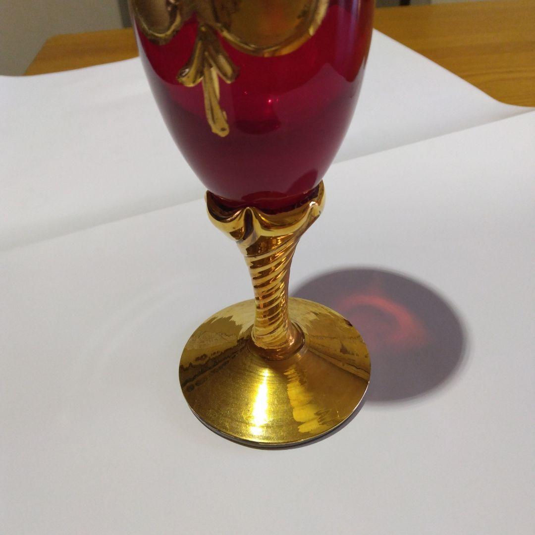 ベネチアングラス　赤と金のガラスグラス 花柄