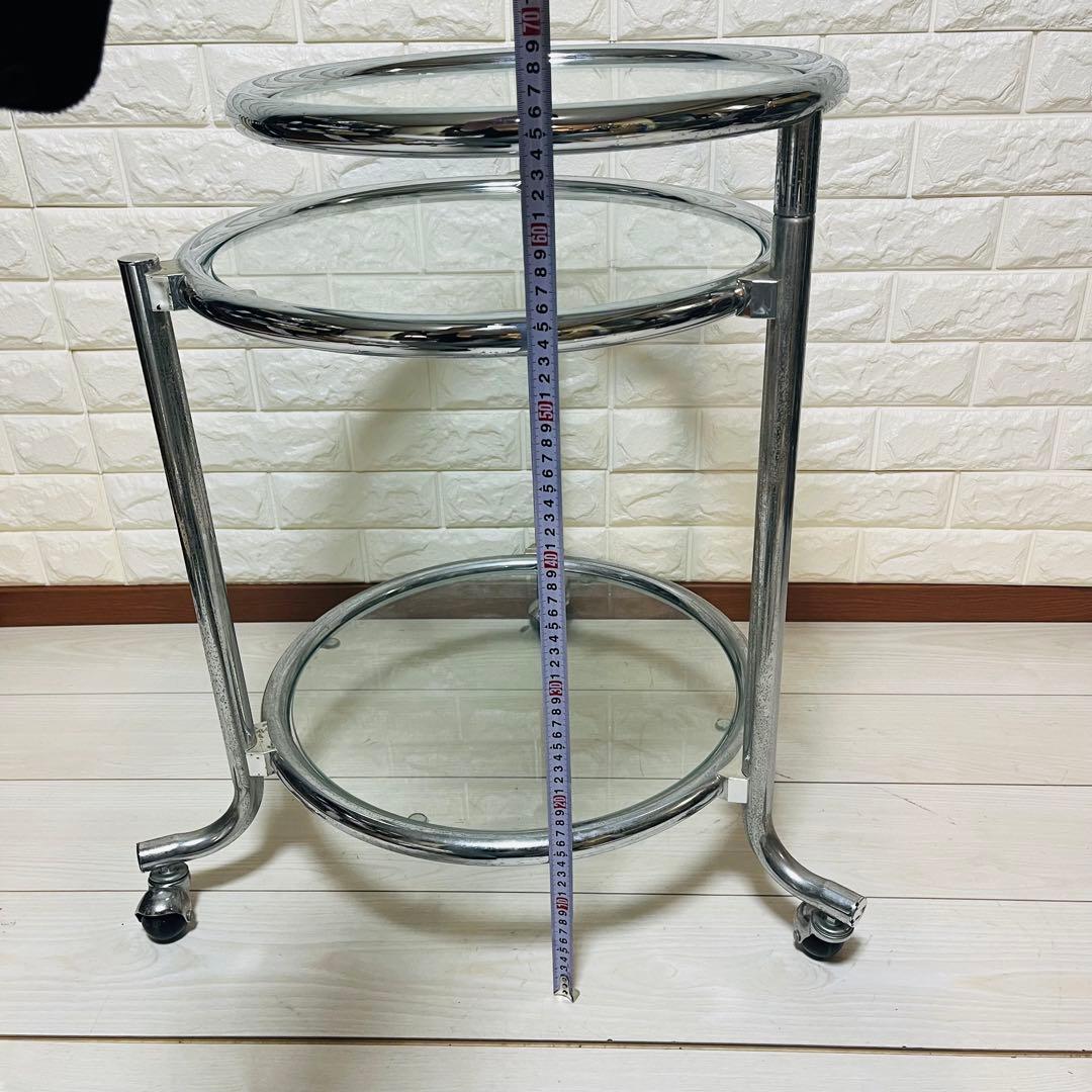 ガラステーブル3段　ミッドセンチュリー　ラウンドテーブル　コーヒーテーブル