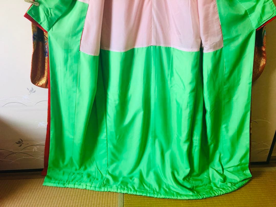 【なみ豪華美品】引き振袖　アンティーク　朱色花柄