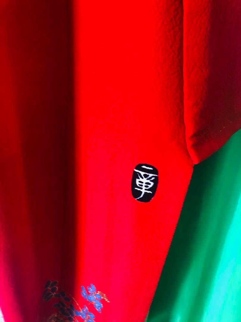 【なみ豪華美品】引き振袖　アンティーク　朱色花柄